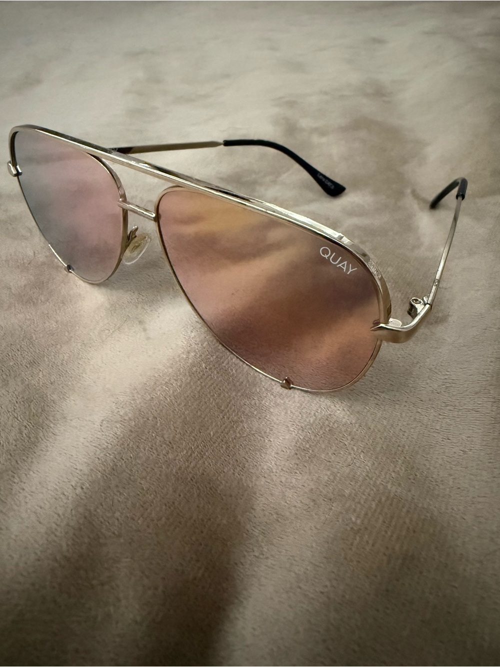 Quay Australia Gold Frame Pink Gradient Aviator Sunglasses